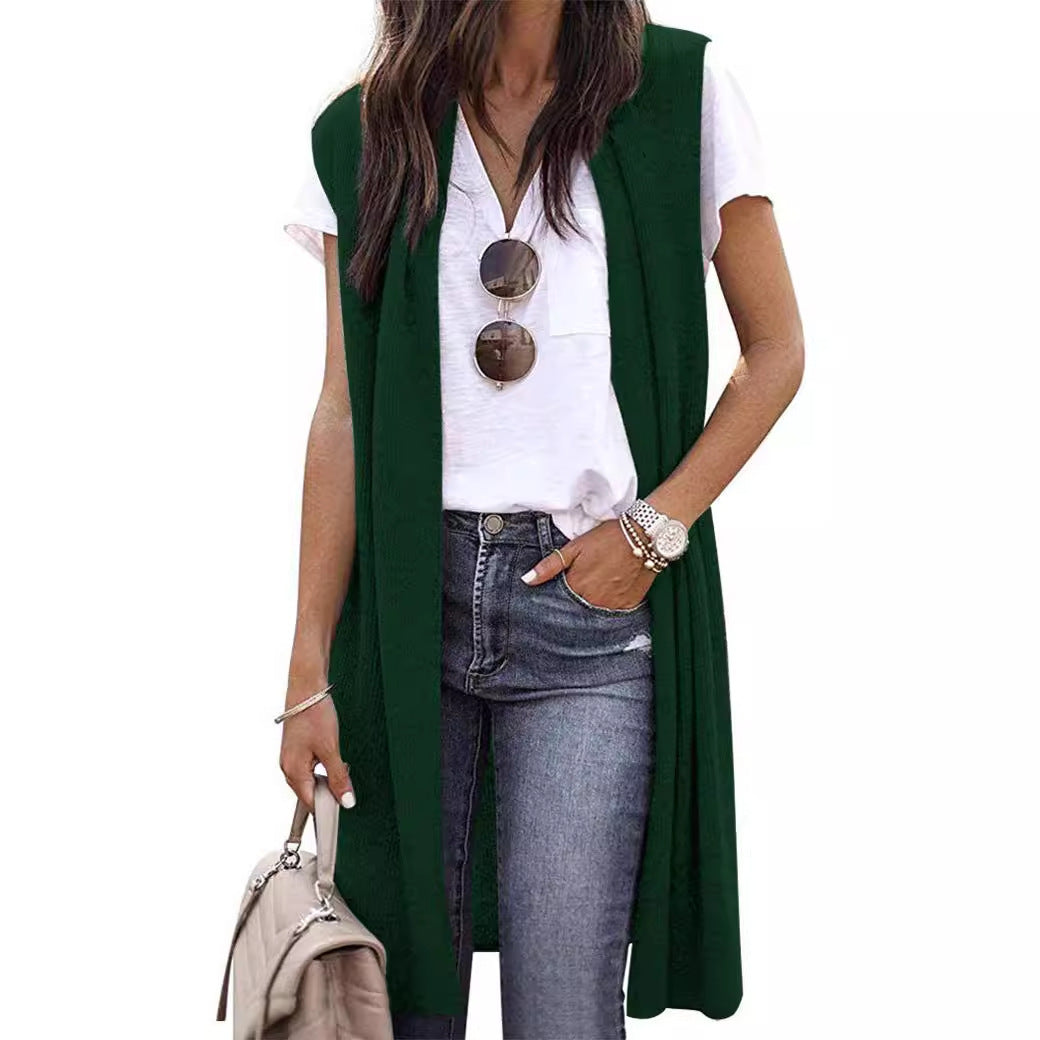 Women's Knitted Vest In A Casual Oversized Design with Open Fronts and Short Sleeve Length Lune London