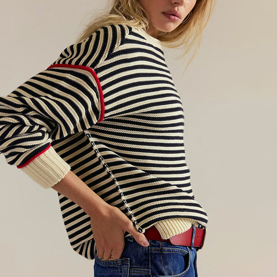 Oversized knit sweater for women with striped pattern and relaxed fit Lune London