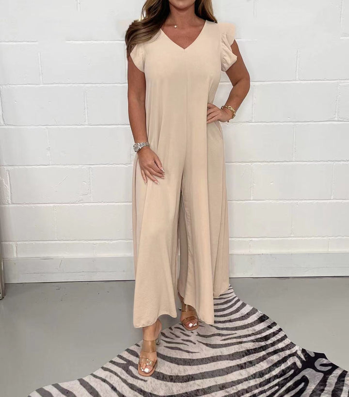 Ladies loose fitting jumpsuit with V-neck Lune London