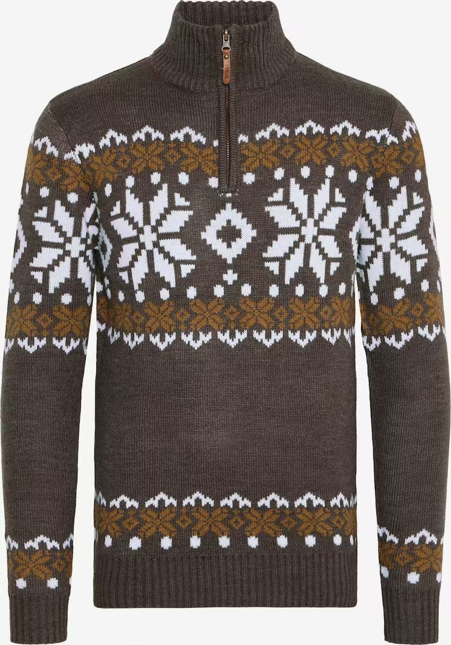 Men's knitted sweater with half zipper and chic Christmas pattern