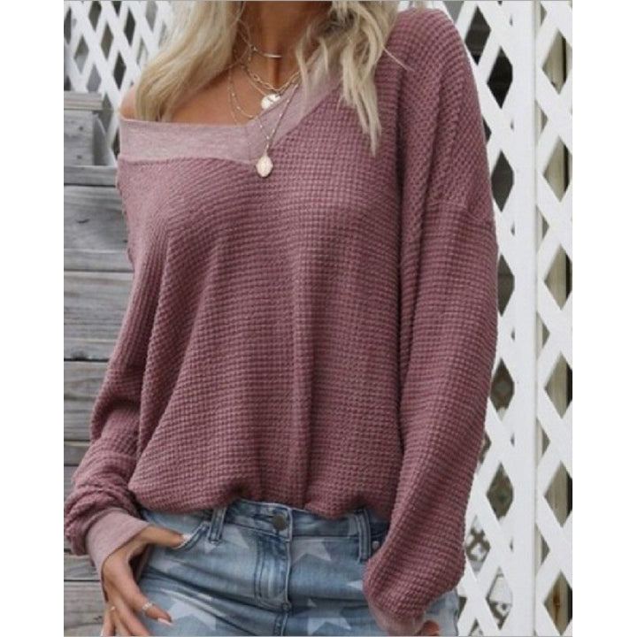 Sweat en coton oversized pour femmes avec col V décontracté et détails en côtes Chic & Stil