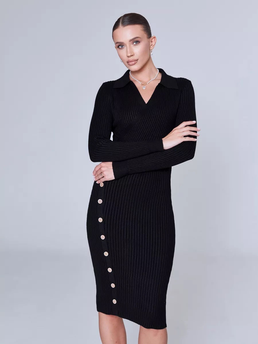 Knit dress for women with feminine button placket Lune London