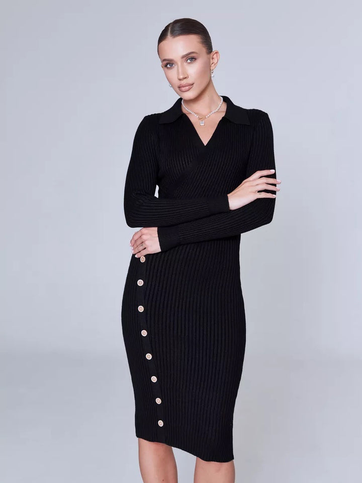 Knit dress for women with feminine button placket Lune London