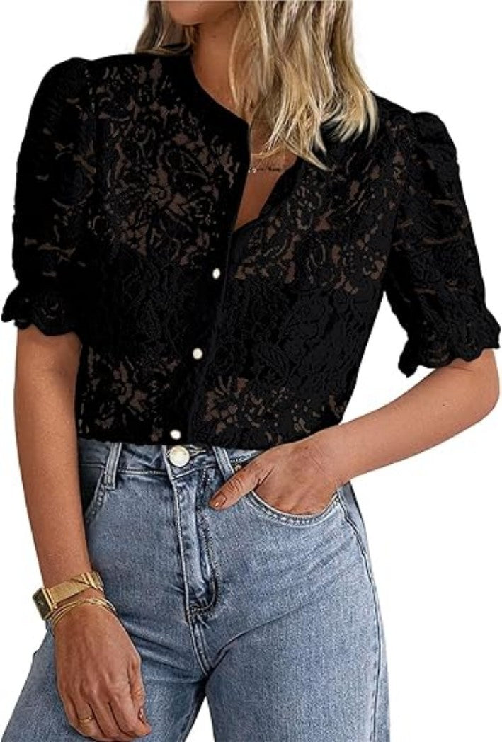 Lune London women's lace overlay blouse