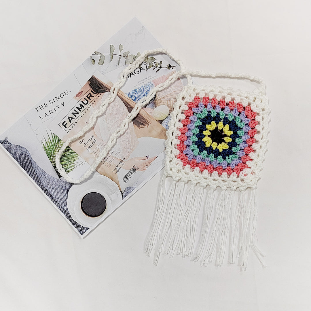 Lune London crochet pom pom shoulder bag for women