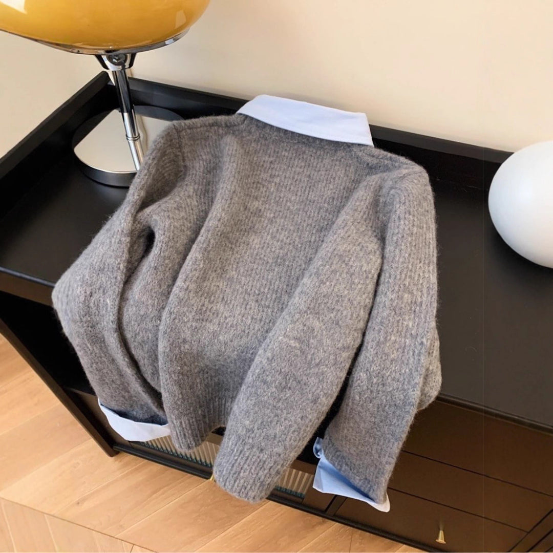 Pull tendance pour femmes avec combinaison de col de chemise intégré Chic & Stil