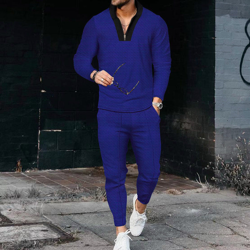 Men's sports outfit with modern high collar and fine check pattern