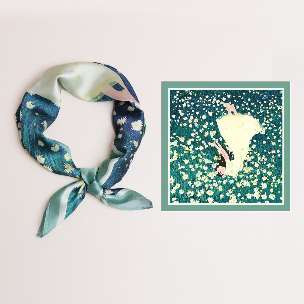 Ladies Silk Scarf with Modern Graphic Design and Luxurious Shine Lune London