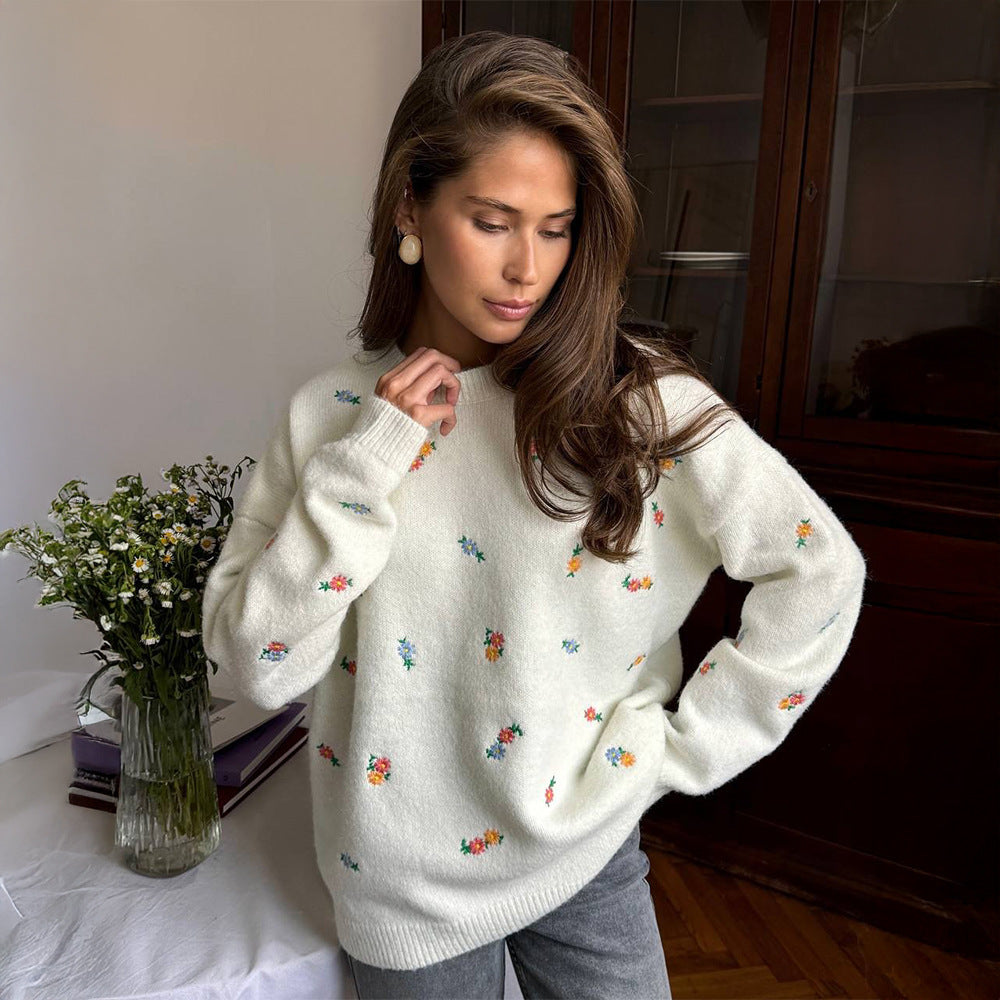 Ladies Playful Sweater with Floral Embroidery Lune London