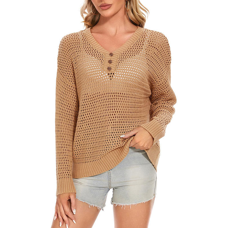 Pull tricoté léger pour femmes avec détails de boutons décoratifs Chic & Stil