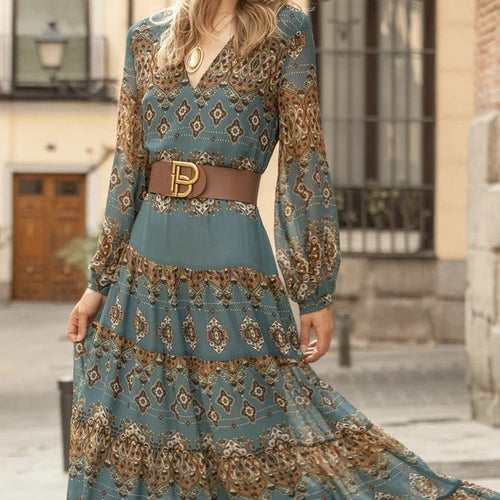 Maxi dress for women with voluminous sleeves and elegant floral design Lune London