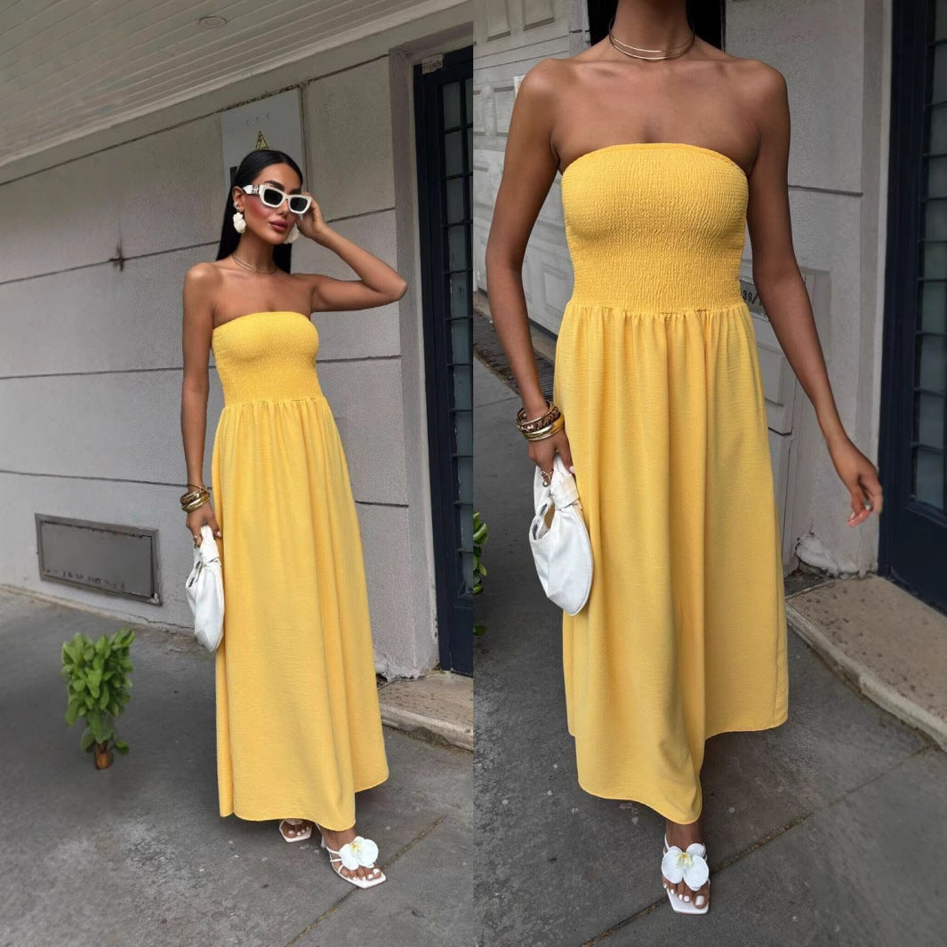Sleeveless maxi dress for women with a gathered top Lune London
