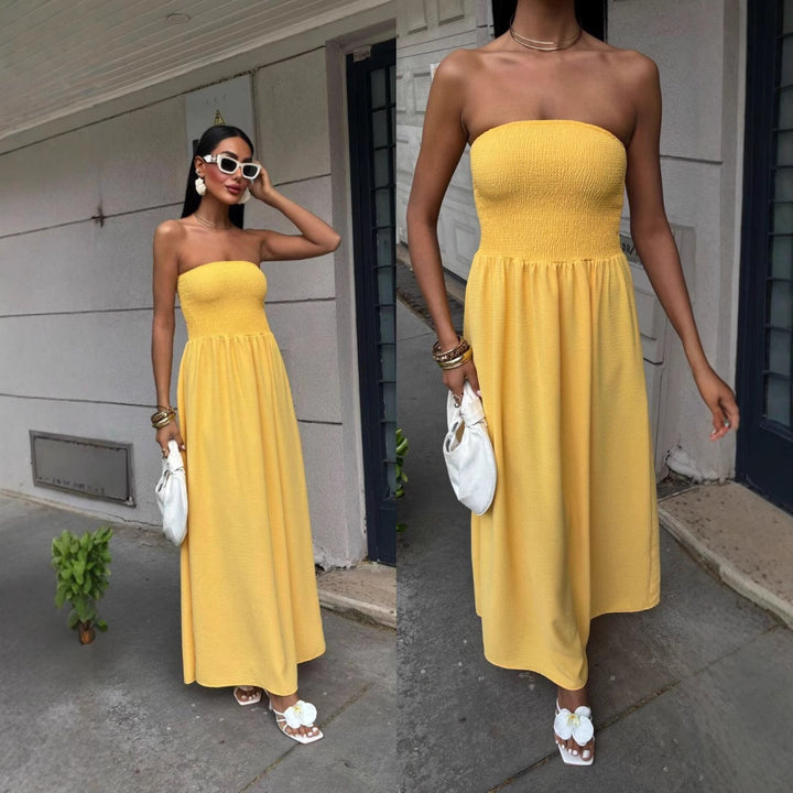 Sleeveless maxi dress for women with a gathered top Lune London