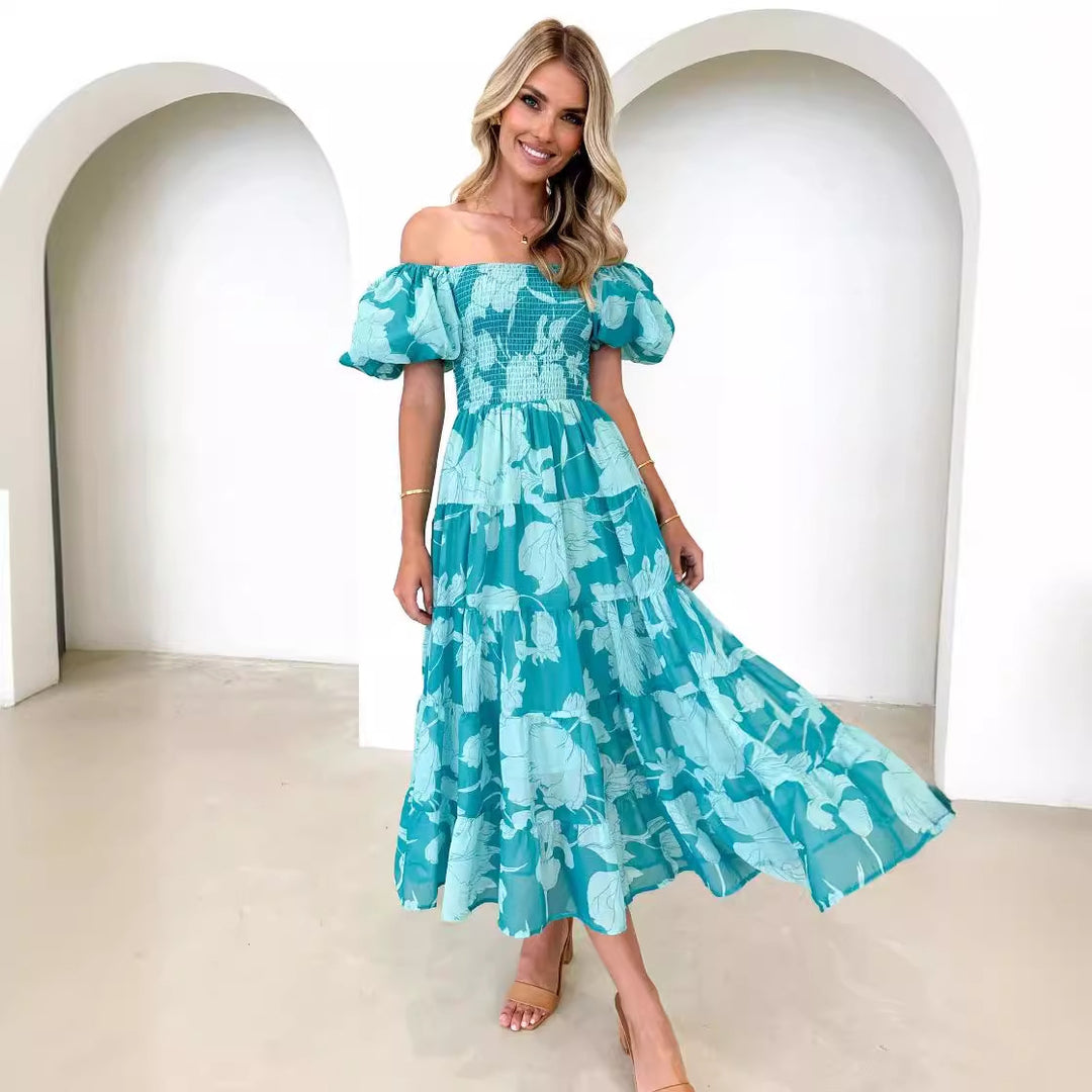 Maxi dress for women with puff sleeves and floral design Chic & Stil