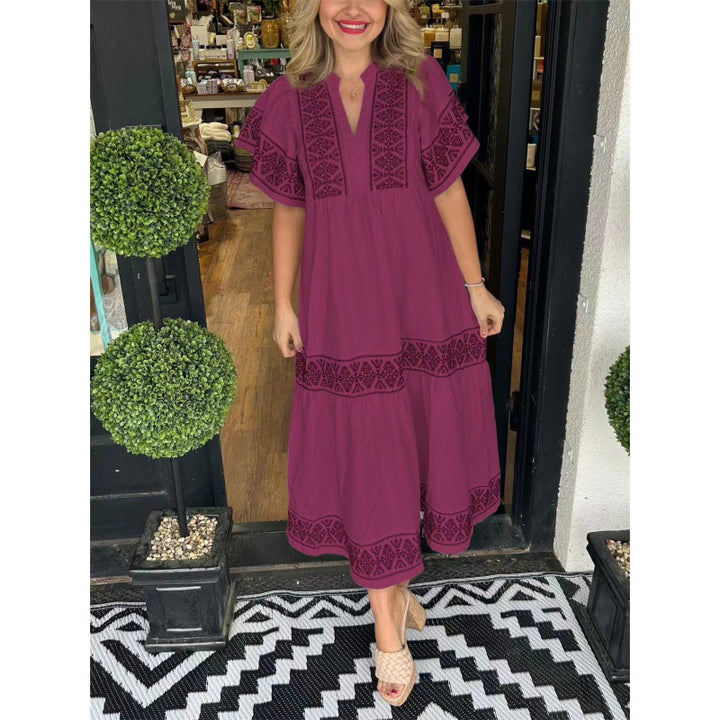 Maxi dress for women with refined embroidery details and a flared cut Lune London