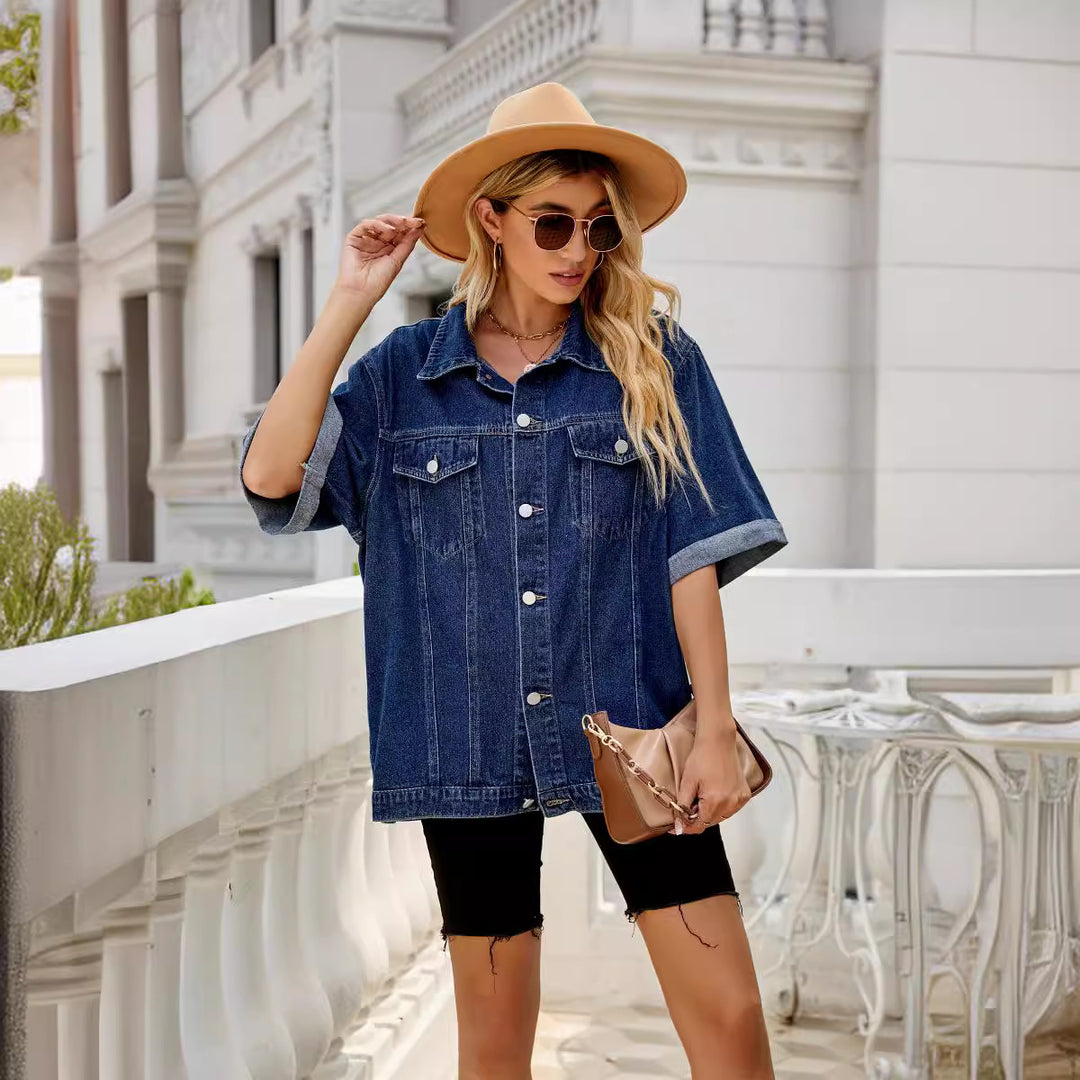 Oversized casual denim jacket for women with contrasting sleeves Lune London