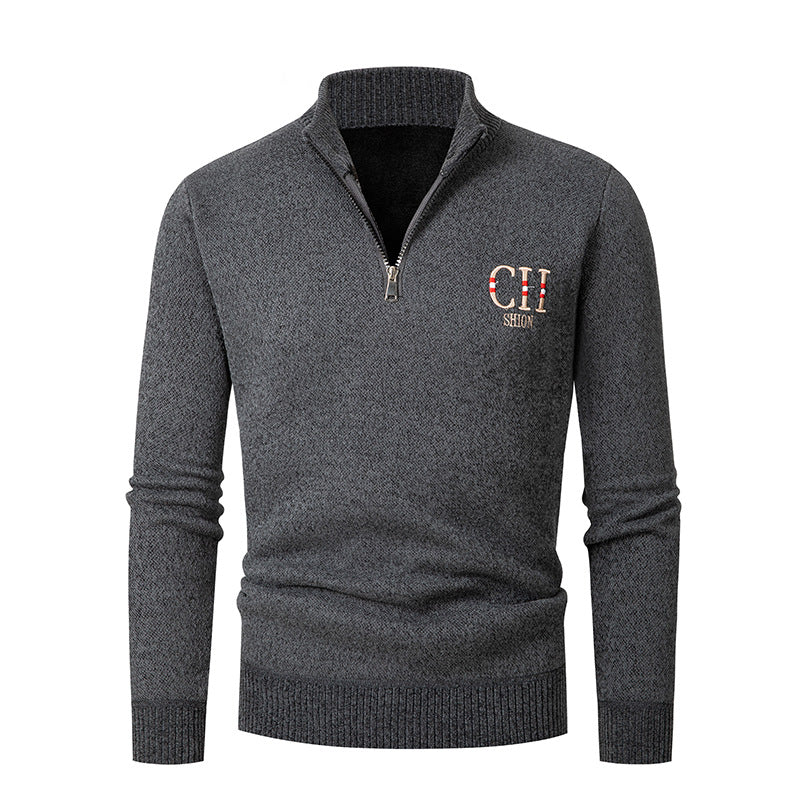 Stylish knitted sweater for men with high collar and zipper Lune London