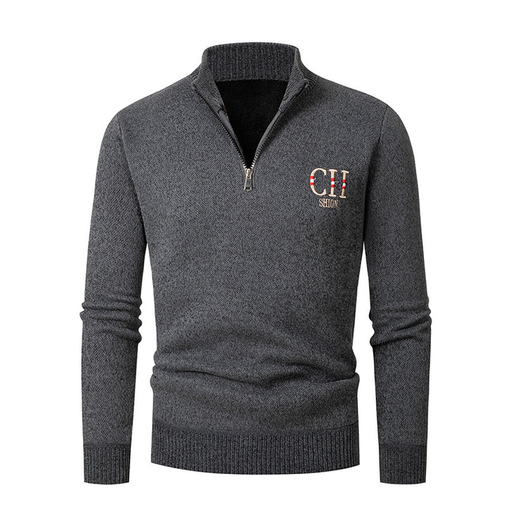 Stylish knitted sweater for men with high collar and zipper Lune London
