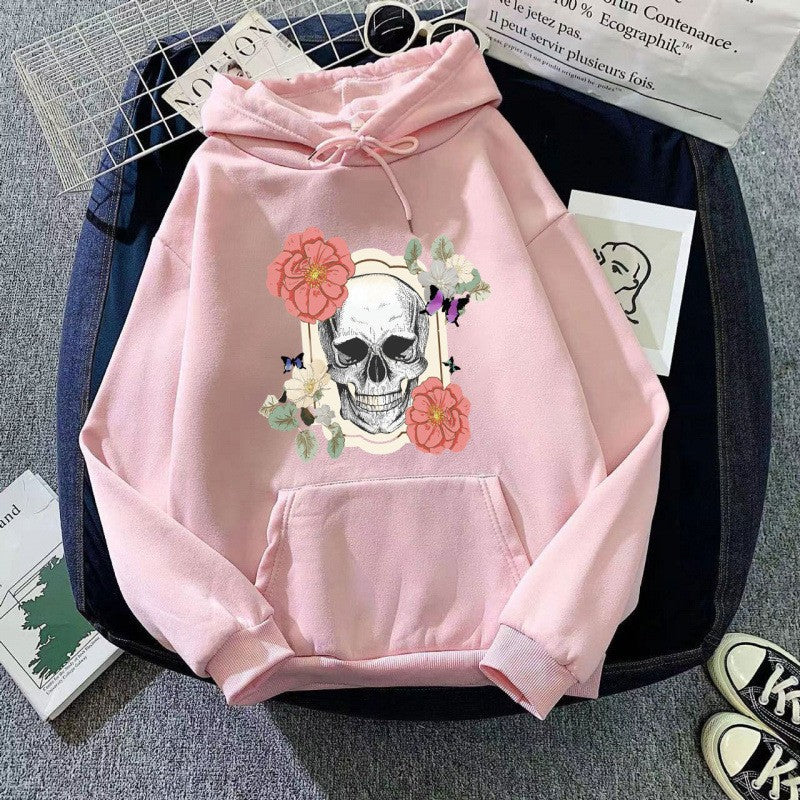 Women's hoodie with detailed skull design and floral print Chic & Stil