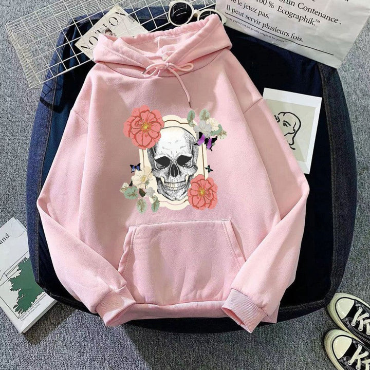 Women's hoodie with detailed skull design and floral print Chic & Stil