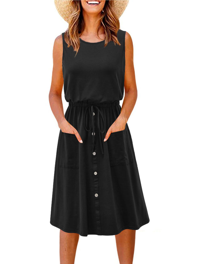 Elegant casual dress for women with button detail and practical pockets Lune London