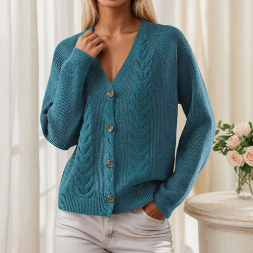 Women’s knitted jacket with V-neck and trendy twisted pattern Lune London