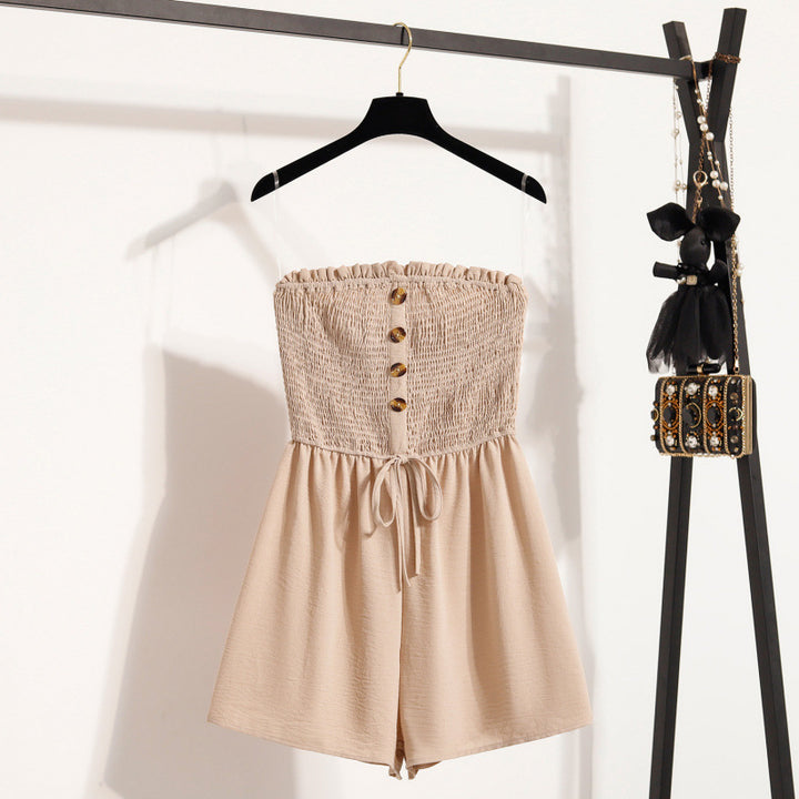 Dress jumpsuit for women with a waist accentuated by buttons and elastic top Lune London