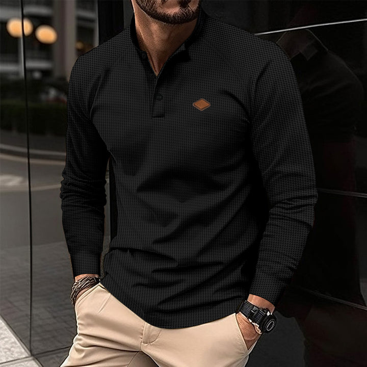 Men's Long Sleeve Polo with Subtle Pattern and Modern Collar Lune London