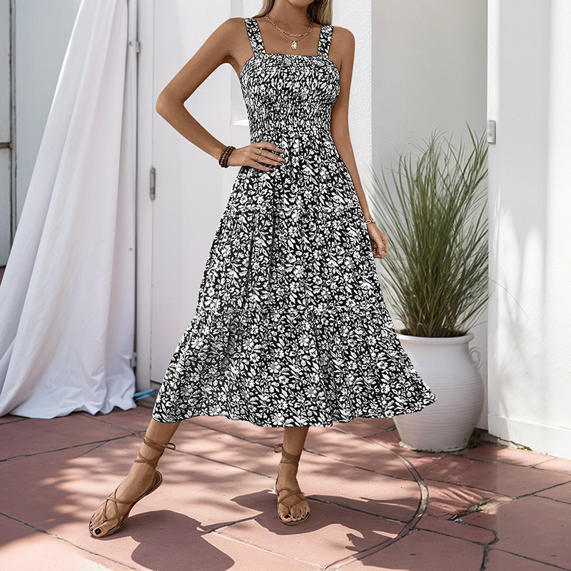 Chic Floral Print Smocked Maxi Dress for Women