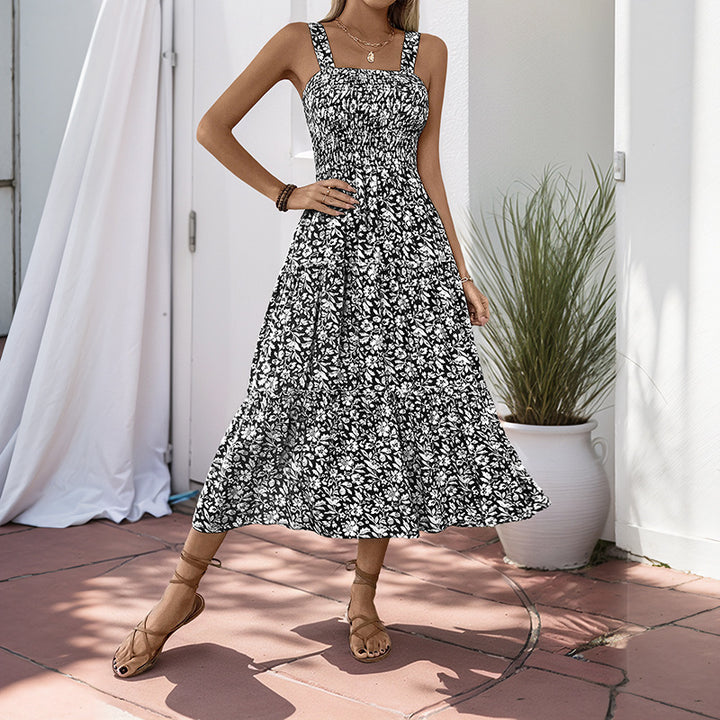 Chic Floral Print Smocked Maxi Dress for Women