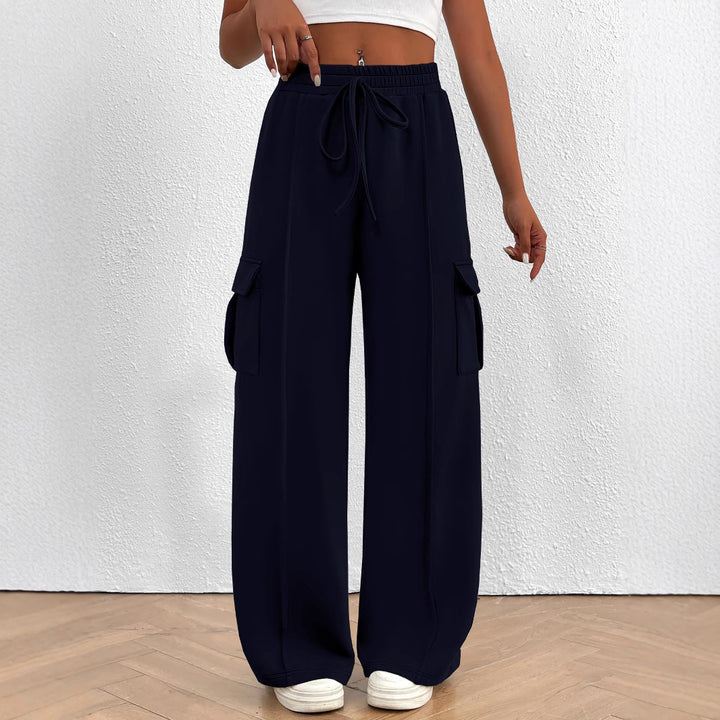 Wide cargo pants for women with elastic waist and practical pockets Lune London