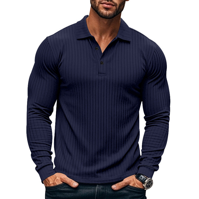 Men's Long Sleeve Henley Shirt with Fine Stripes and Fashionable Button Closure Lune London