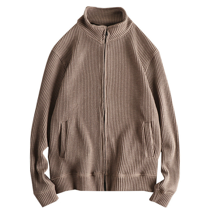 Knit jacket for women with high collar and practical pockets Lune London