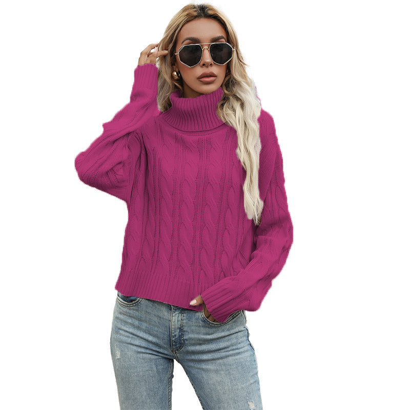 Pull en tricot épais pour femme avec col haut et motif en torsades Chic & Stil