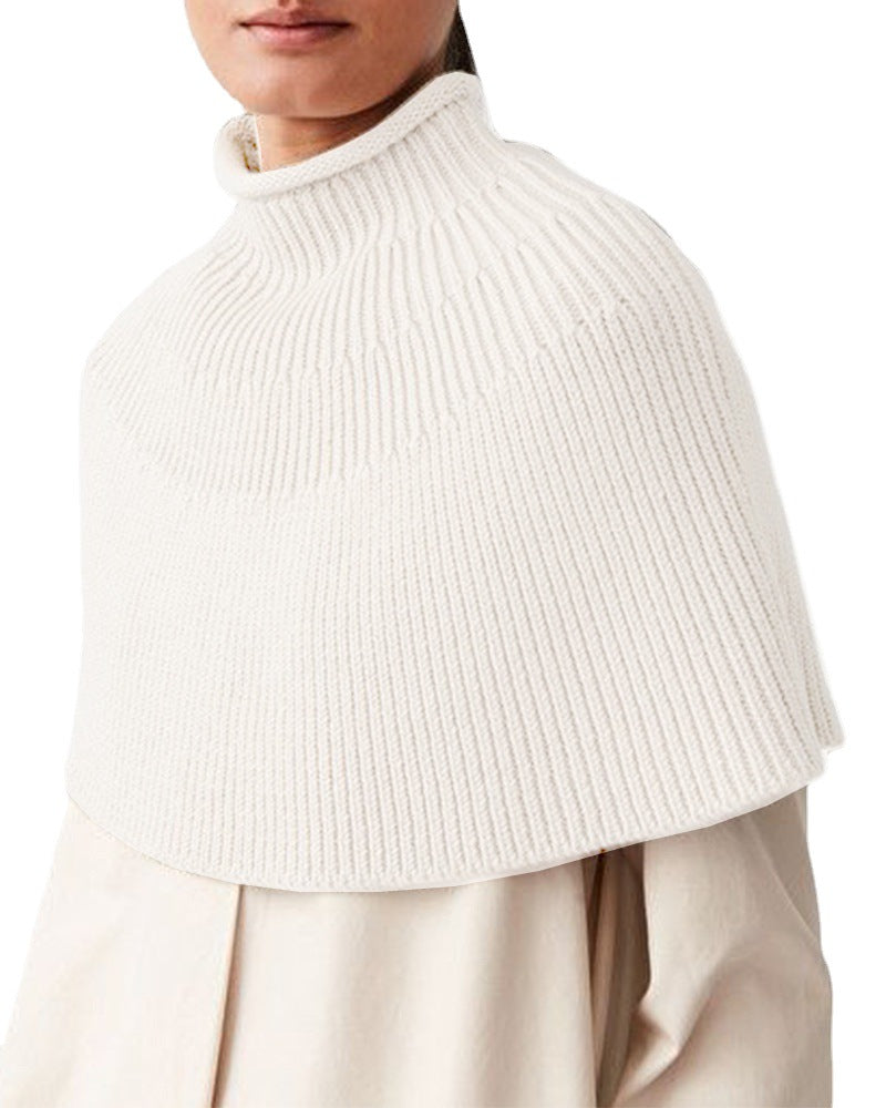 Knitted cape for women with high collar and fine rib structure Lune London