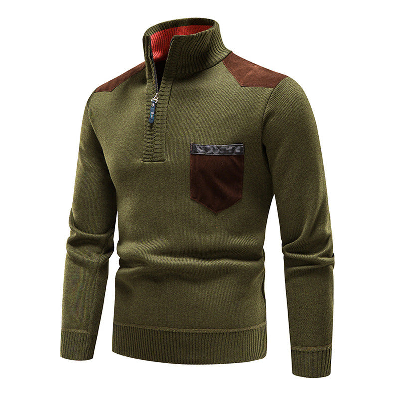 High-quality knitted sweater for men with modern zipper and practical chest pocket Lune London