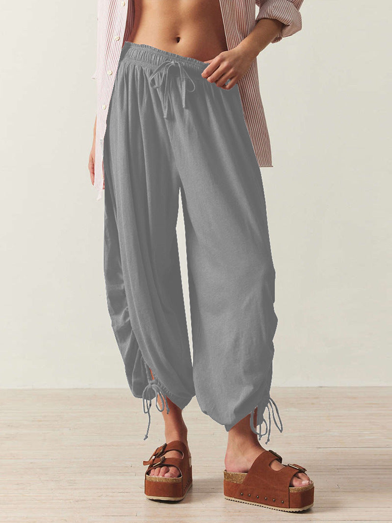 Casual Palazzo pants for women with elastic waist and adjustable ankle bands Lune London