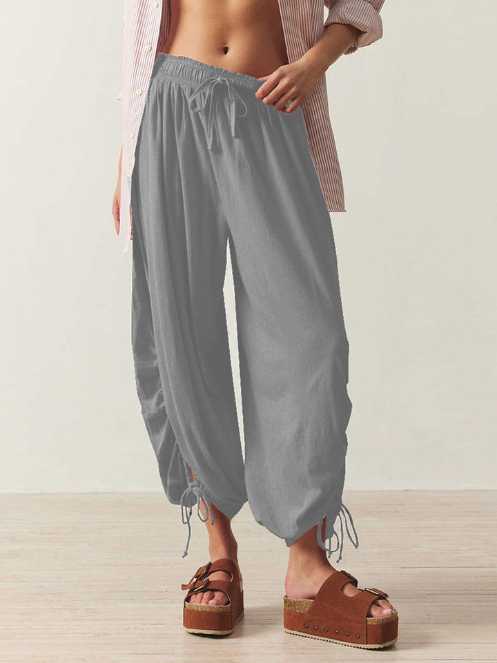 Casual Palazzo pants for women with elastic waist and adjustable ankle bands Lune London
