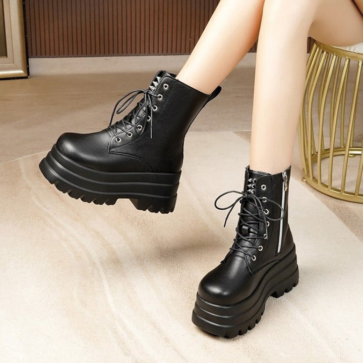 Women’s platform boots with rugged sole profile and high heel Lune London