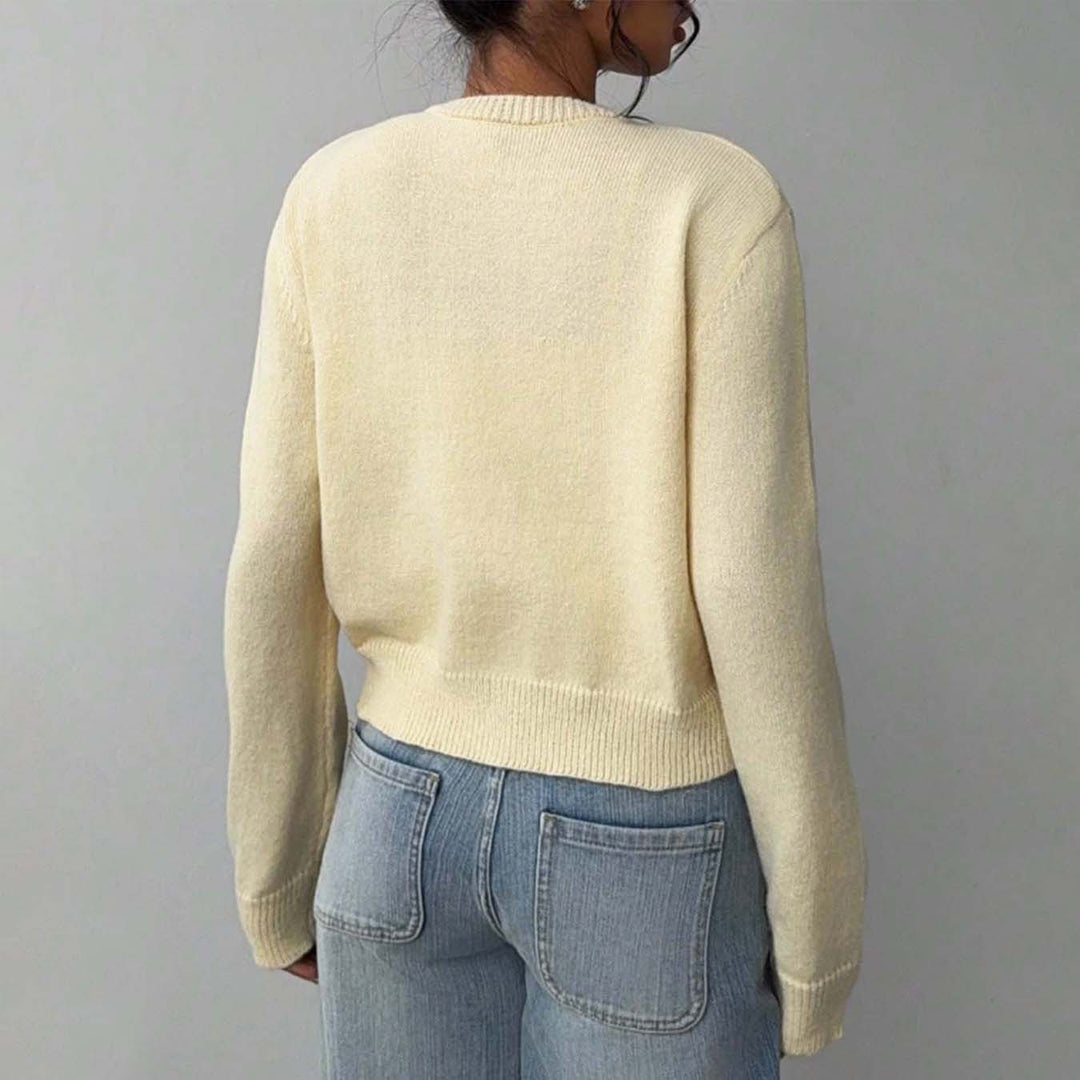 Lightweight knit jacket for ladies with button details and round neckline Lune London