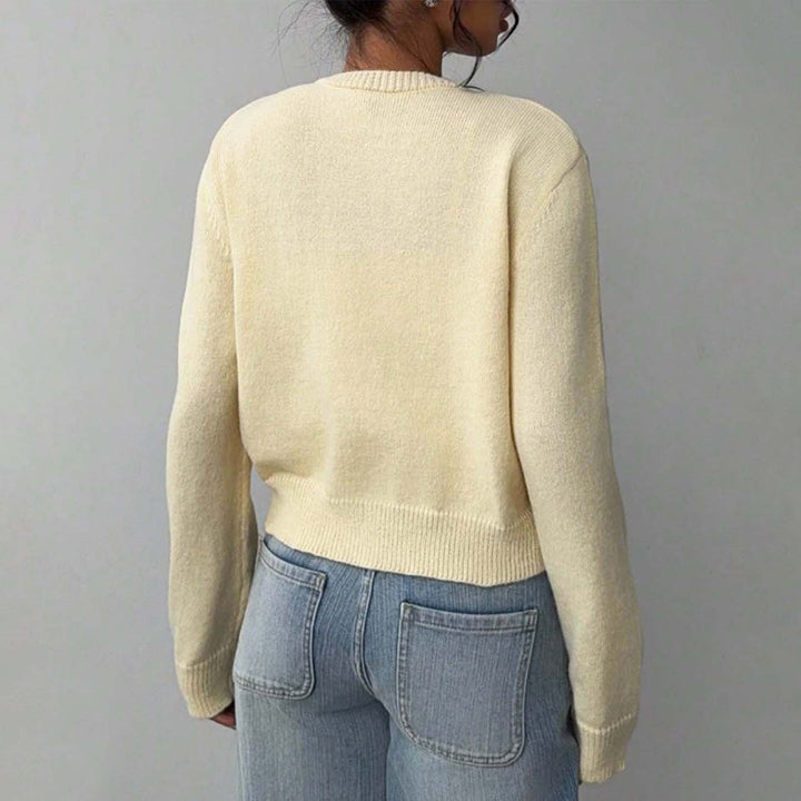 Lightweight knit jacket for ladies with button details and round neckline Lune London