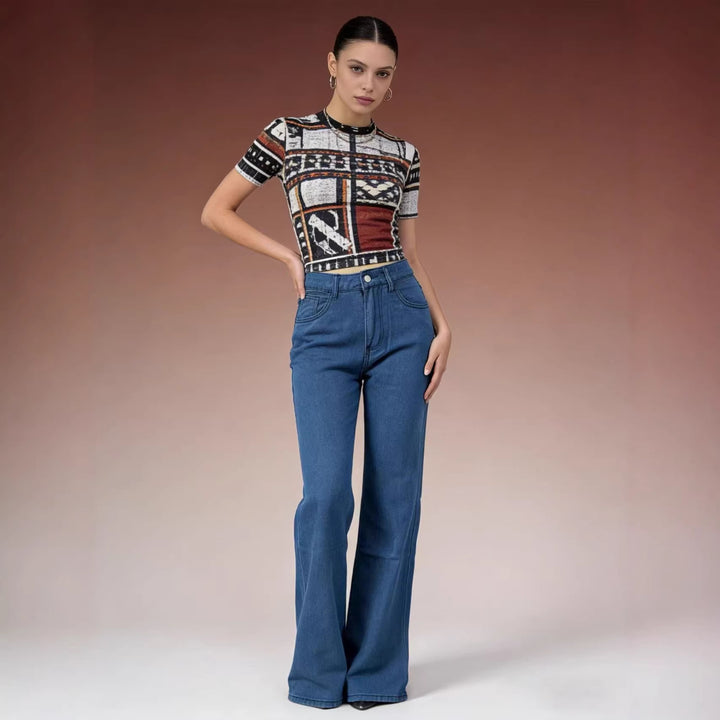 Women's Wide Jeans with Artistic Butterfly Design Lune London