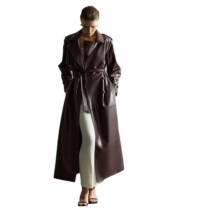 Manteau trench en cuir synthétique à la mode pour femmes avec ceinture Chic & Stil