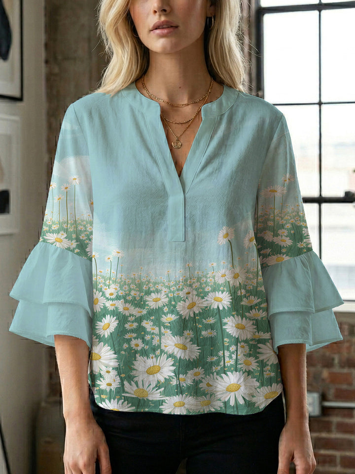 Women Elegant Top with Voluminous Puff Sleeves and Floral Print Lune London