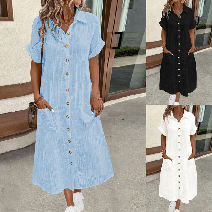 Shirt dress for women with decorative buttons and practical pockets Lune London