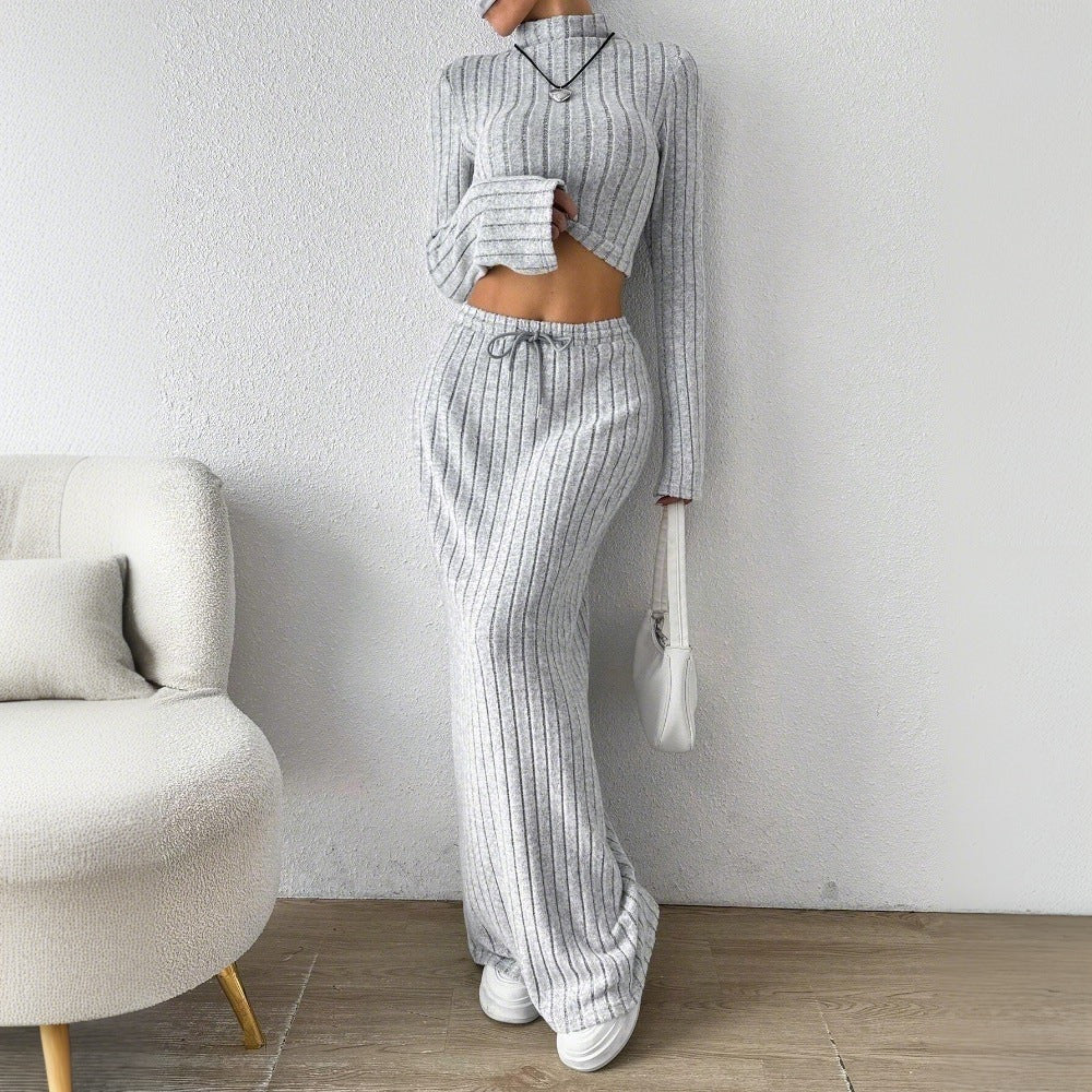 Ensemble top court à manches longues et jupe maxi pour femmes avec une élégante structure en rib Chic & Stil
