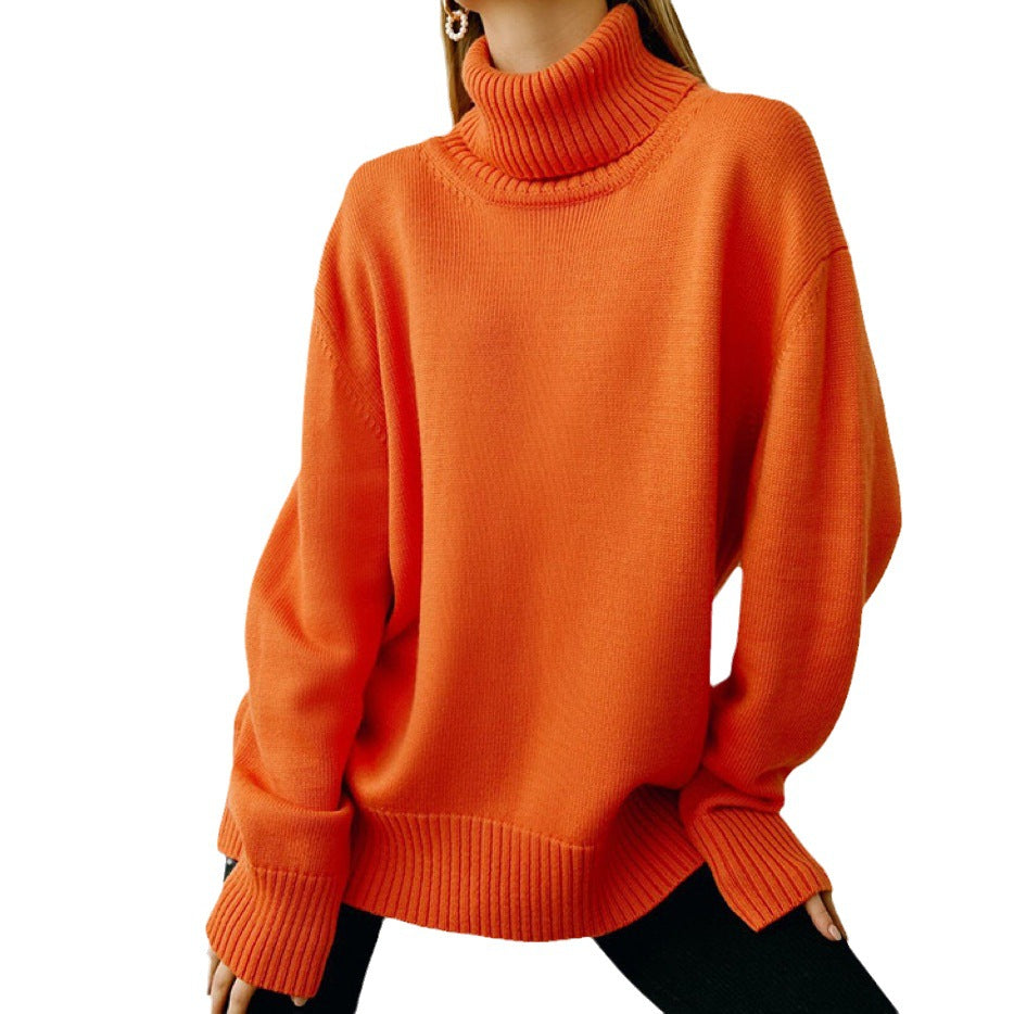 Women's Oversized Turtleneck Sweater with Ribbed Texture Lune London