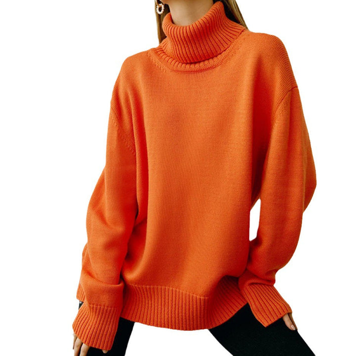 Women's Oversized Turtleneck Sweater with Ribbed Texture Lune London