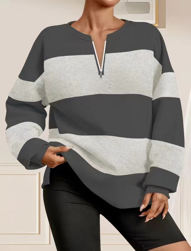 Trendy hooded sweatshirt for women with zipper and striped design Lune London