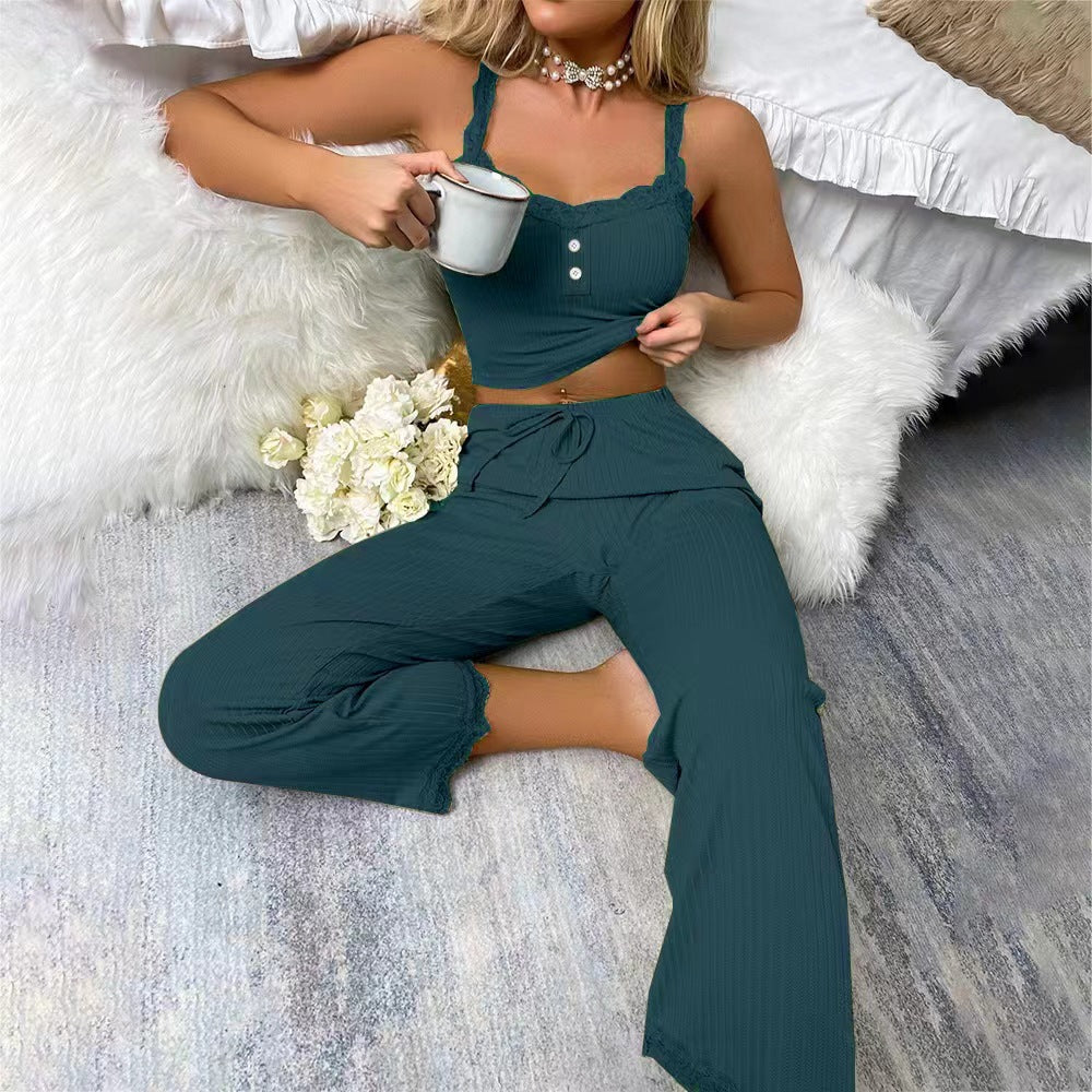 Ladies Jersey Pajamas with Seductive Lace Accents Lune London